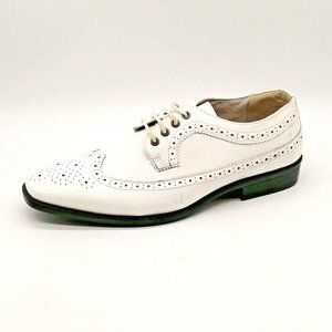 Bruno Marc Mens Oxford White Faux Patent Leather Lace Up Front Square Toe Sz 7.5